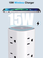 12-Outlet Power Strip Tower with 4 USB Ports & Optional 15W Wireless Charging - Dynamic Power Supply - Surge Protector / Power Strip