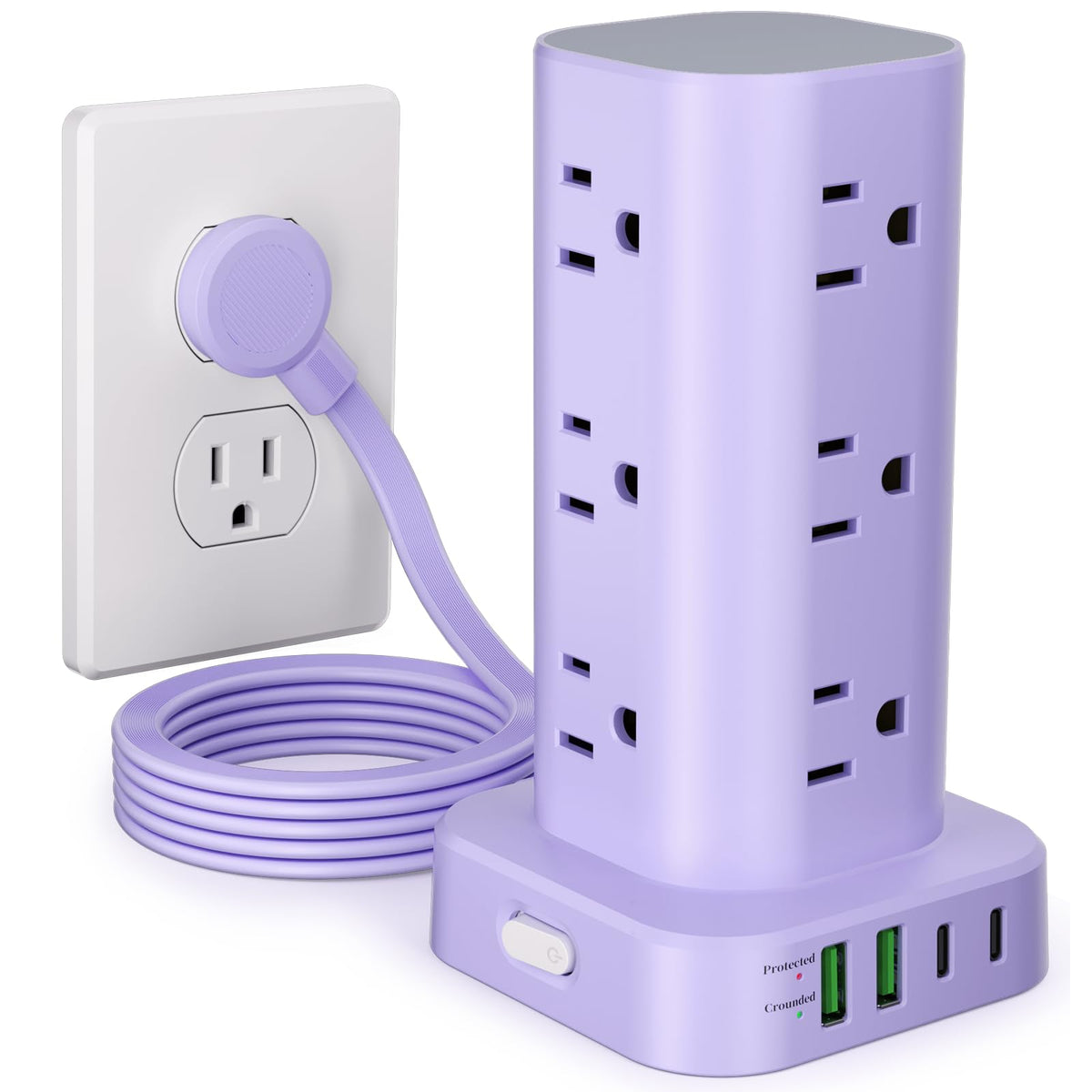 12-Outlet Power Strip Tower with 4 USB Ports & Optional 15W Wireless Charging - Dynamic Power Supply - Surge Protector / Power Strip