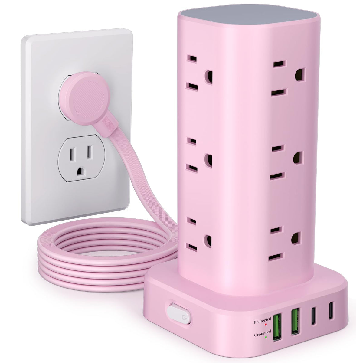 12-Outlet Power Strip Tower with 4 USB Ports & Optional 15W Wireless Charging - Dynamic Power Supply - Surge Protector / Power Strip
