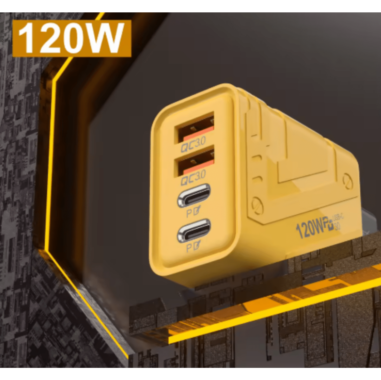 120W GaN USB-C Wall Charger – 4-Port PD Fast Charger with USB-C, USB-A & Charging Cable - Dynamic Power Supply - USB Wall Charger