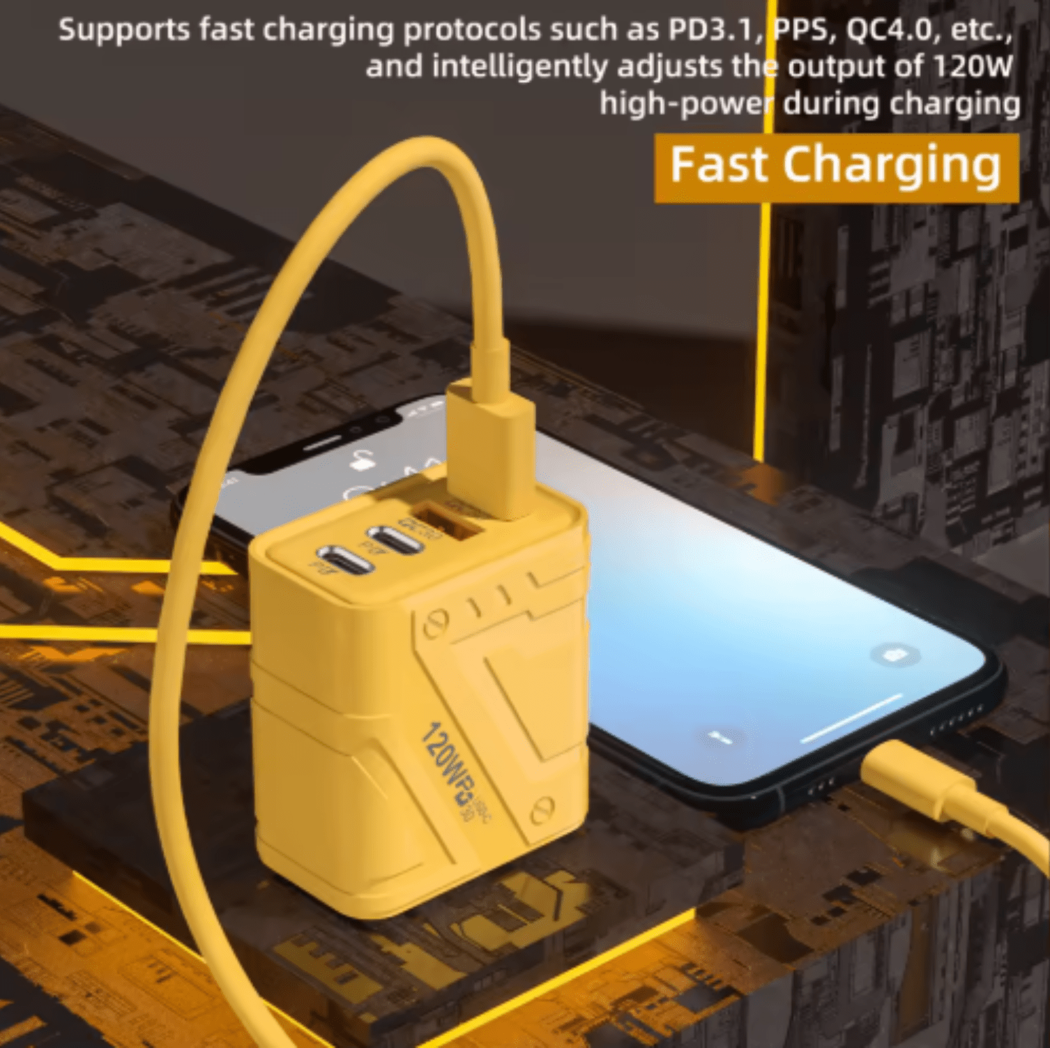 120W GaN USB-C Wall Charger – 4-Port PD Fast Charger with USB-C, USB-A & Charging Cable - Dynamic Power Supply - USB Wall Charger