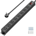 The CRST 8 Outlets Wide Spaced Mountable Metal Power Strip Surge Protector features a 6FT flat plug cord, 2100 joules protection, power switch, indicator light, and comes with mount kits for easy installation.