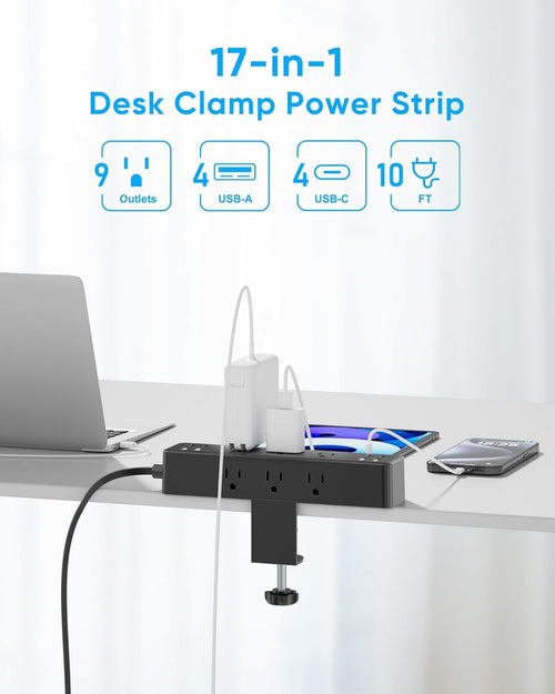17-in-1 Desk Clamp Surge Protector Power Strip with USB Charging - Dynamic Power Supply - Surge Protector / Power Strip