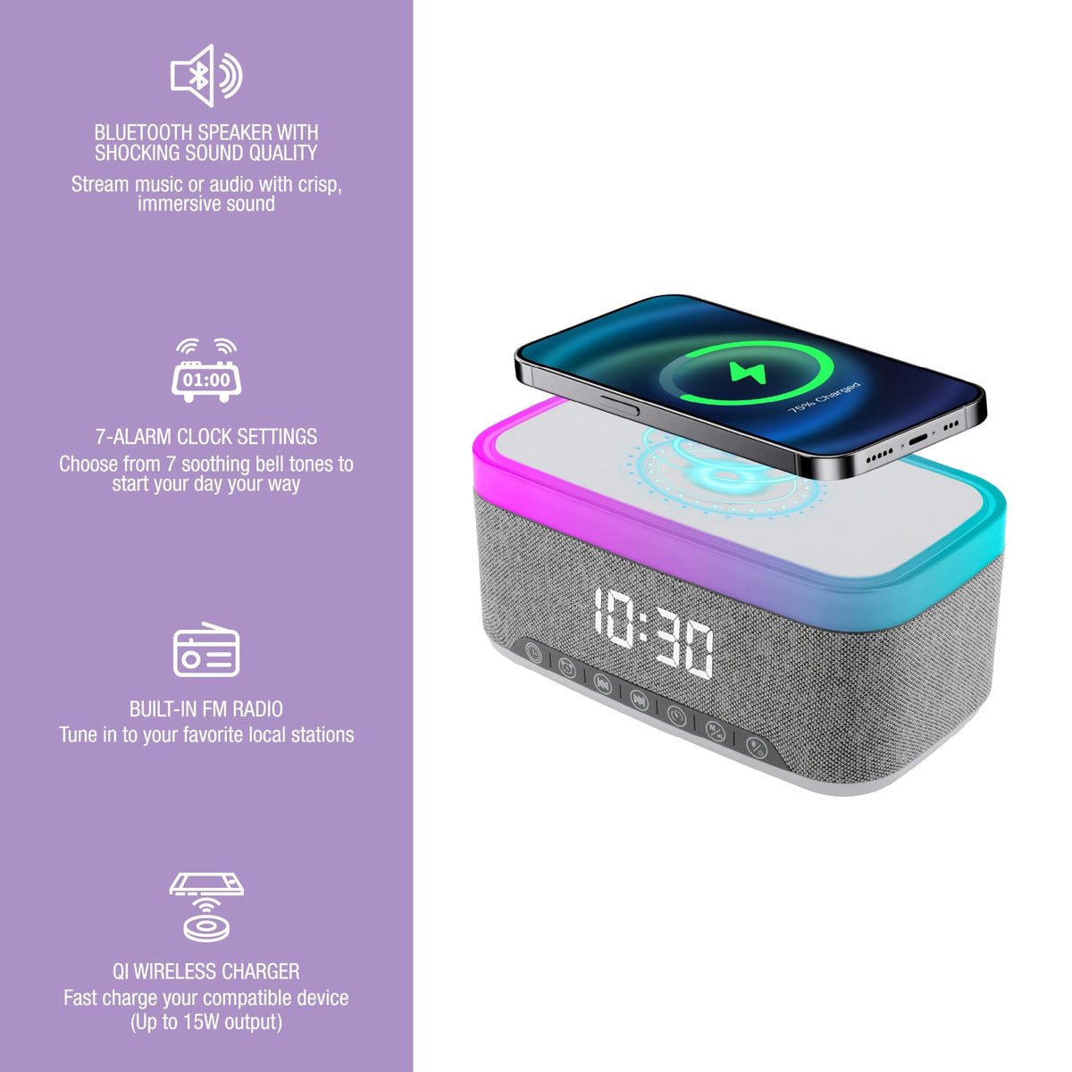 2-in-1 Charging & Illumination Set – Wireless Charging Alarm Clock Speaker + LED Desk Lamp Charger - Dynamic Power Supply - Electronics