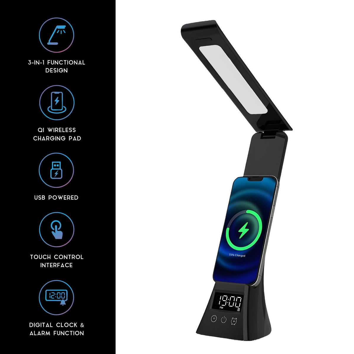 2-in-1 Charging & Illumination Set – Wireless Charging Alarm Clock Speaker + LED Desk Lamp Charger - Dynamic Power Supply - Electronics