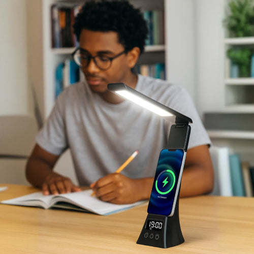 2-in-1 Charging & Illumination Set – Wireless Charging Alarm Clock Speaker + LED Desk Lamp Charger - Dynamic Power Supply - Electronics