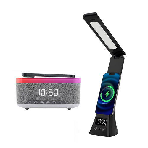 2-in-1 Charging & Illumination Set – Wireless Charging Alarm Clock Speaker + LED Desk Lamp Charger - Dynamic Power Supply - Electronics