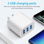 2-Pack 3-Port USB Wall Chargers – Compact Fast Charging USB Power Adapters - Dynamic Power Supply - Wall Charger