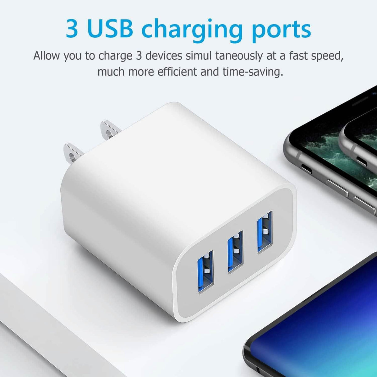 2-Pack 3-Port USB Wall Chargers – Compact Fast Charging USB Power Adapters - Dynamic Power Supply - Wall Charger