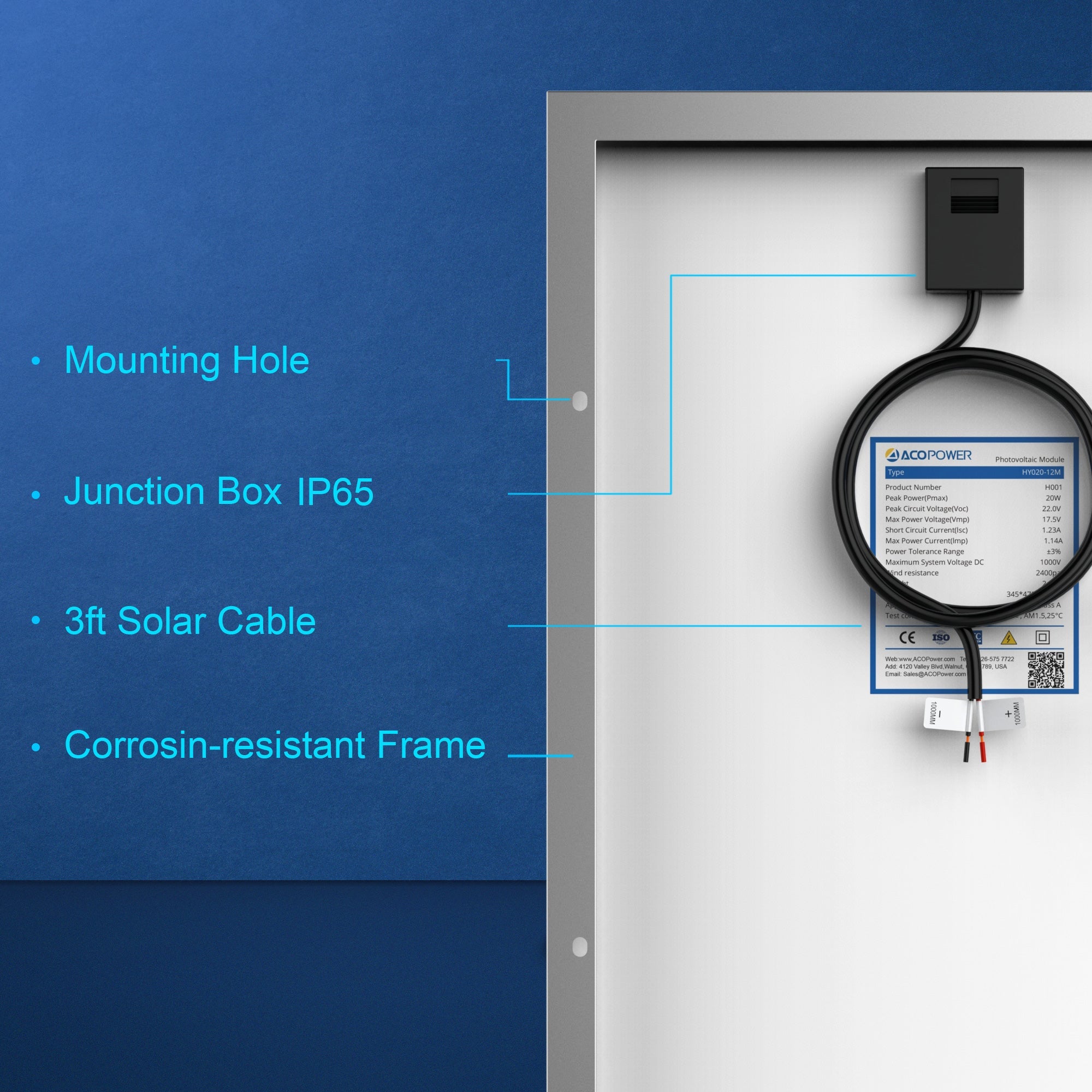 20 Watt 12 Volt Monocrystalline Solar Panel