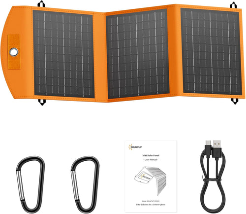 30W Portable Foldable Solar Charger – USB-C & USB-A Fast Charging Solar Panel for Phones, Tablets & Power Banks - Dynamic Power Supply - Solar Panel