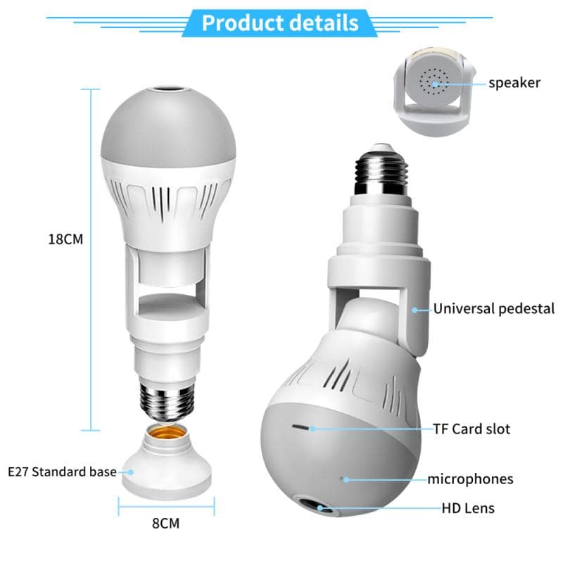 360° Panoramic Hidden Light Bulb Wi-Fi Camera - Dynamic Power Supply - Security Camera