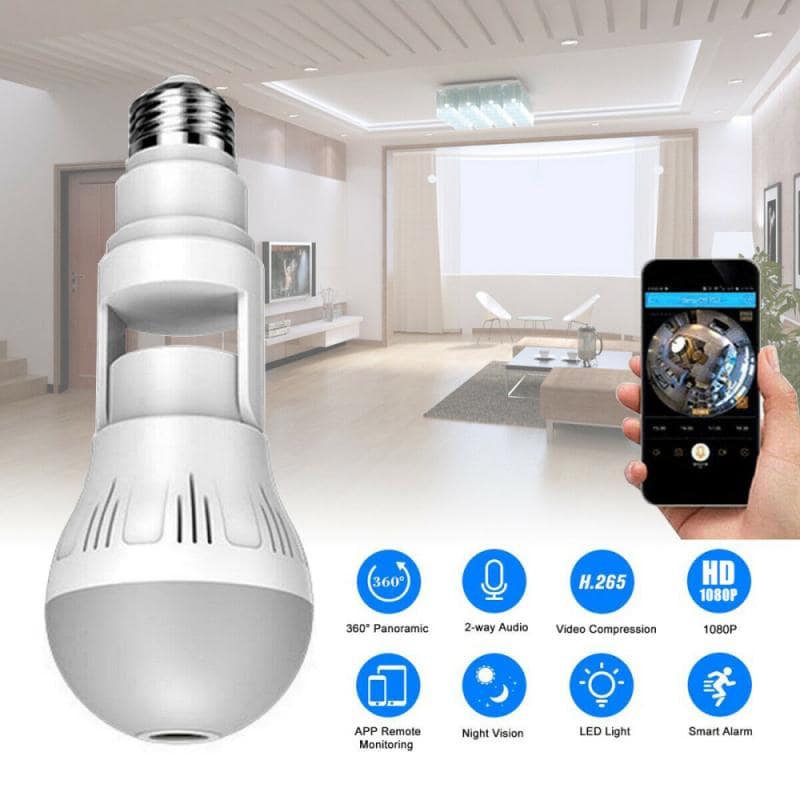 360° Panoramic Hidden Light Bulb Wi-Fi Camera - Dynamic Power Supply - Security Camera