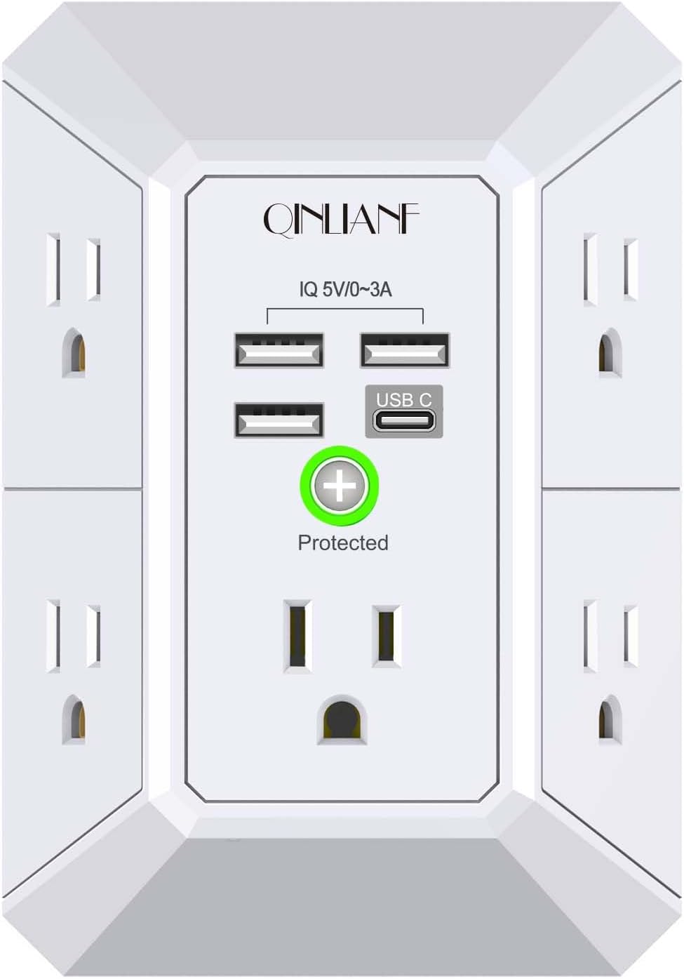 5-Outlet Wall Surge Protector with USB – 1680 Joules, 5 AC Outlets, 3 USB-A & USB-C Charging Ports, Wall Outlet Extender - Dynamic Power Supply - Surge Protector Wall Charger