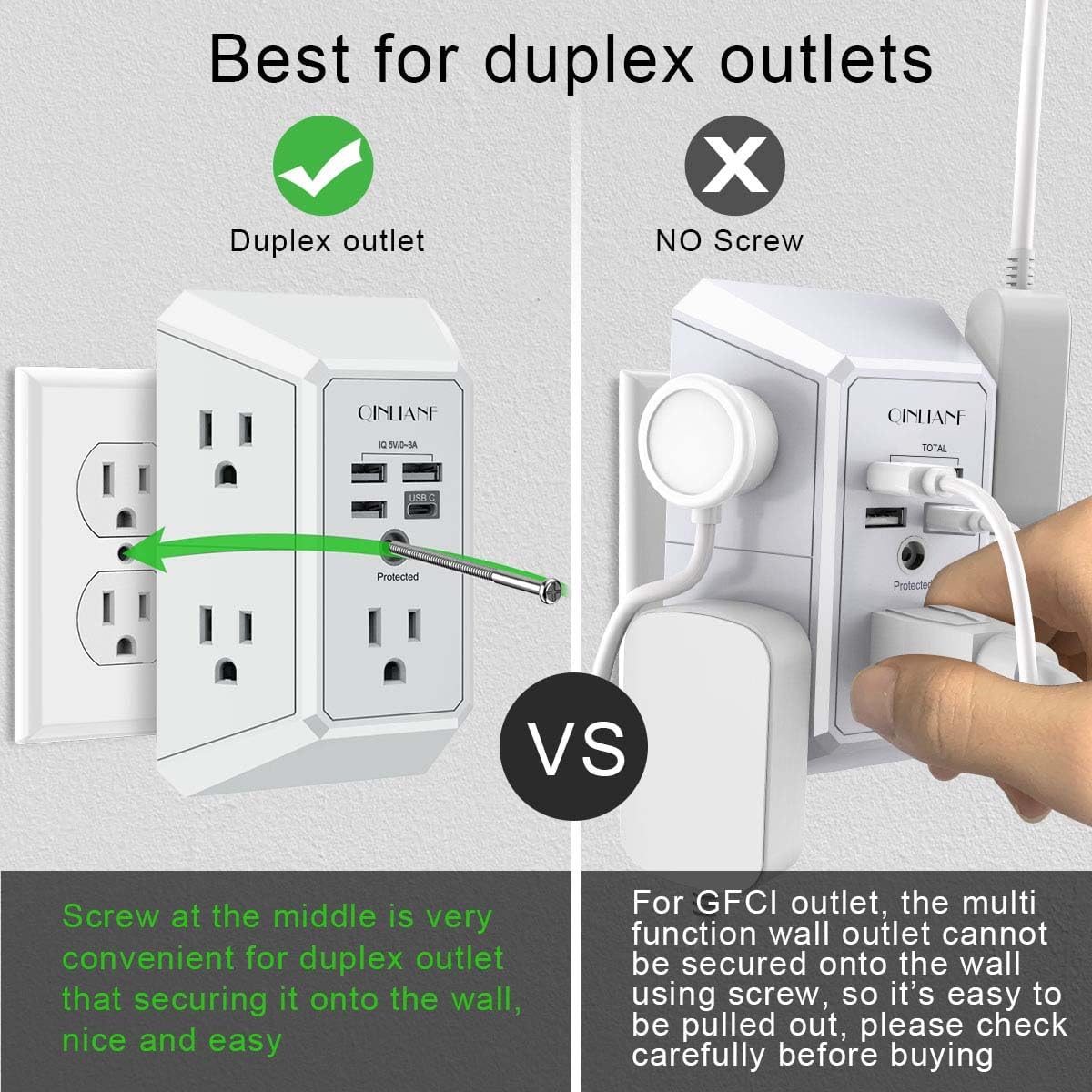 5-Outlet Wall Surge Protector with USB – 1680 Joules, 5 AC Outlets, 3 USB-A & USB-C Charging Ports, Wall Outlet Extender - Dynamic Power Supply - Surge Protector Wall Charger