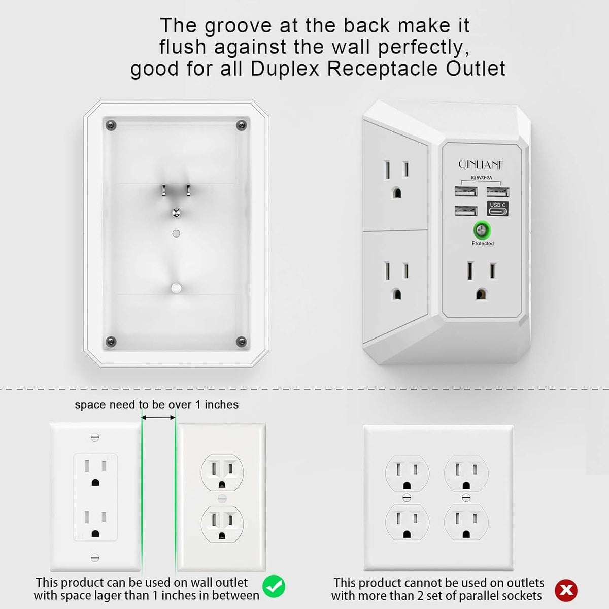 5-Outlet Wall Surge Protector with USB – 1680 Joules, 5 AC Outlets, 3 USB-A & USB-C Charging Ports, Wall Outlet Extender - Dynamic Power Supply - Surge Protector Wall Charger