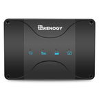 The Renogy 12V 30A DC to DC Battery Charger with MPPT features a black design accented by four blue indicator icons on its front panel, allowing you to easily monitor and manage your solar power system. This advanced dual input smart charger supports both solar and alternator charging and is compatible with lithium, AGM, gel, and flooded batteries—ensuring efficient energy conversion and reliable performance for your setup.