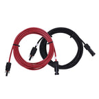 The Renogy 20 ft 12 AWG Solar Panel Extension Cable Set, featuring red and black cables with MC4 male and female connectors, is coiled side by side on a white background—perfect for securely connecting off-grid solar systems. These extension cables are UV and weather resistant for reliable outdoor use.