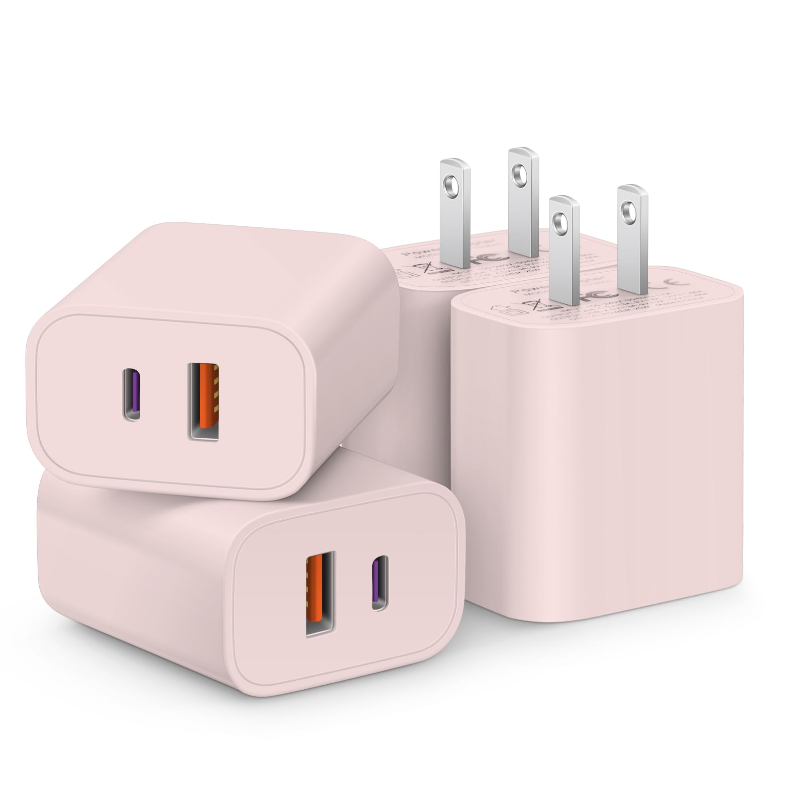 [4 Pack] USB C Charger Block Fast Charging Multiport Adpater [PD 20W USB-C & QC 3.0 USB-A Port] for iPhone 17/16/15/14/13/12/11/X/8, iPad, Galaxy, Google & More