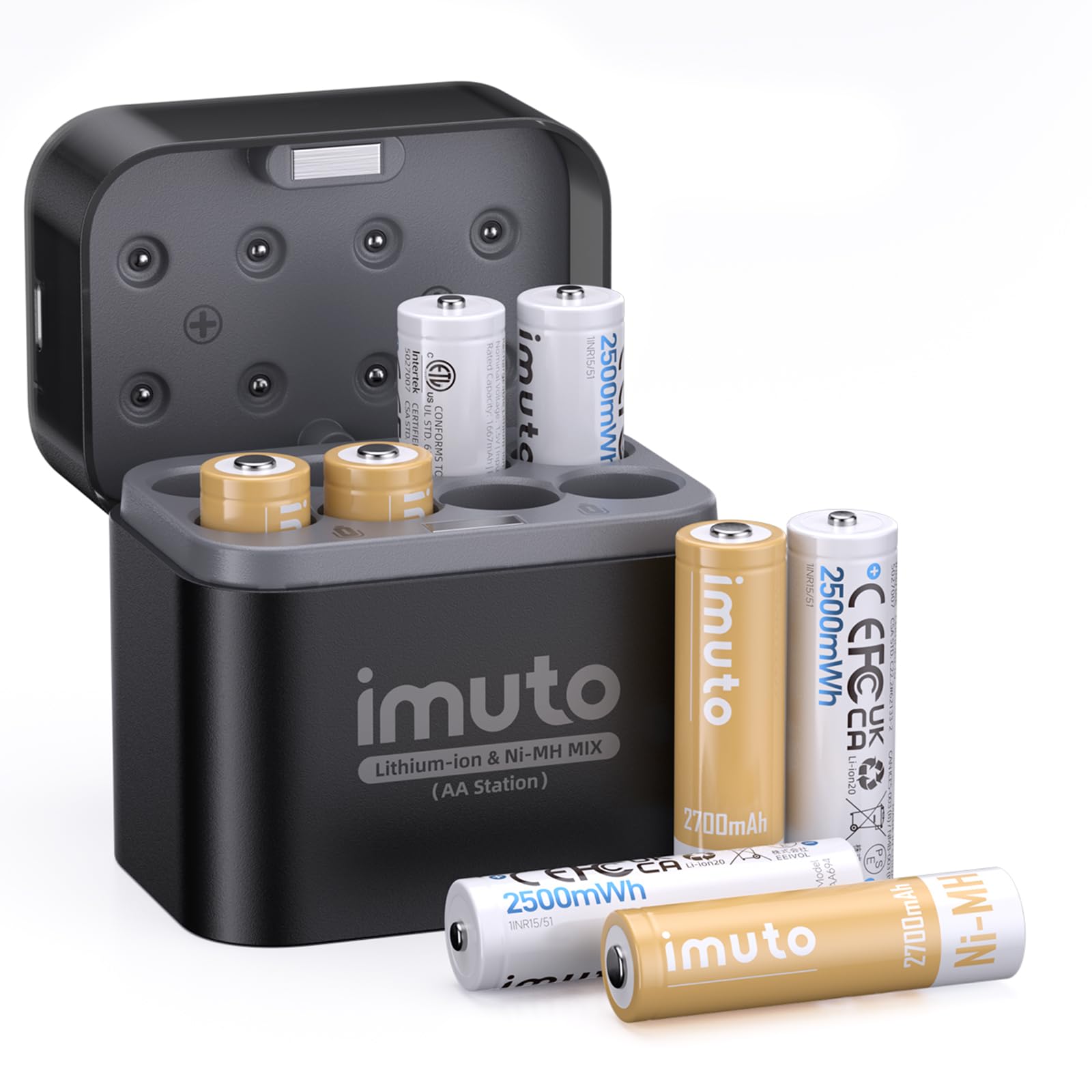 imuto Rechargeable AA and AAA Batteries with Charger, 6 Pack 3600mWh AA and 4 Pack 1300mWh AAA Li-ion Batteries 1600 Cycles, Smart Charger Compatible with Rechargeable Lithium and NiMH Battery