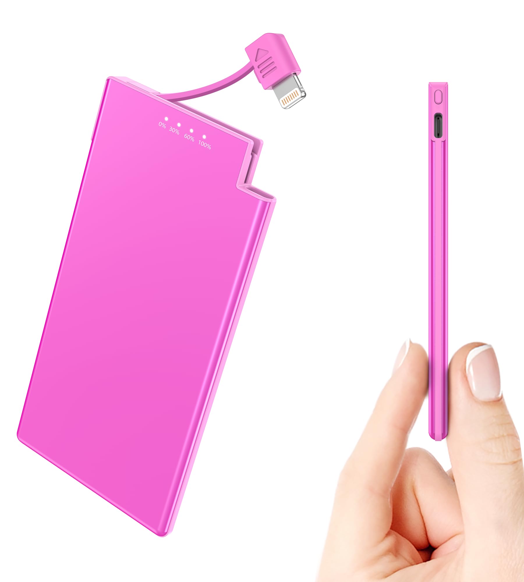 Auskang USB-C Portable Charger with Built in Cable-5000mAh Slim Power Bank Compatible with iPhone17 16 15 Series/Samsung/Google Pixel/Android Phones etc/Thin Battery Pack for Travel