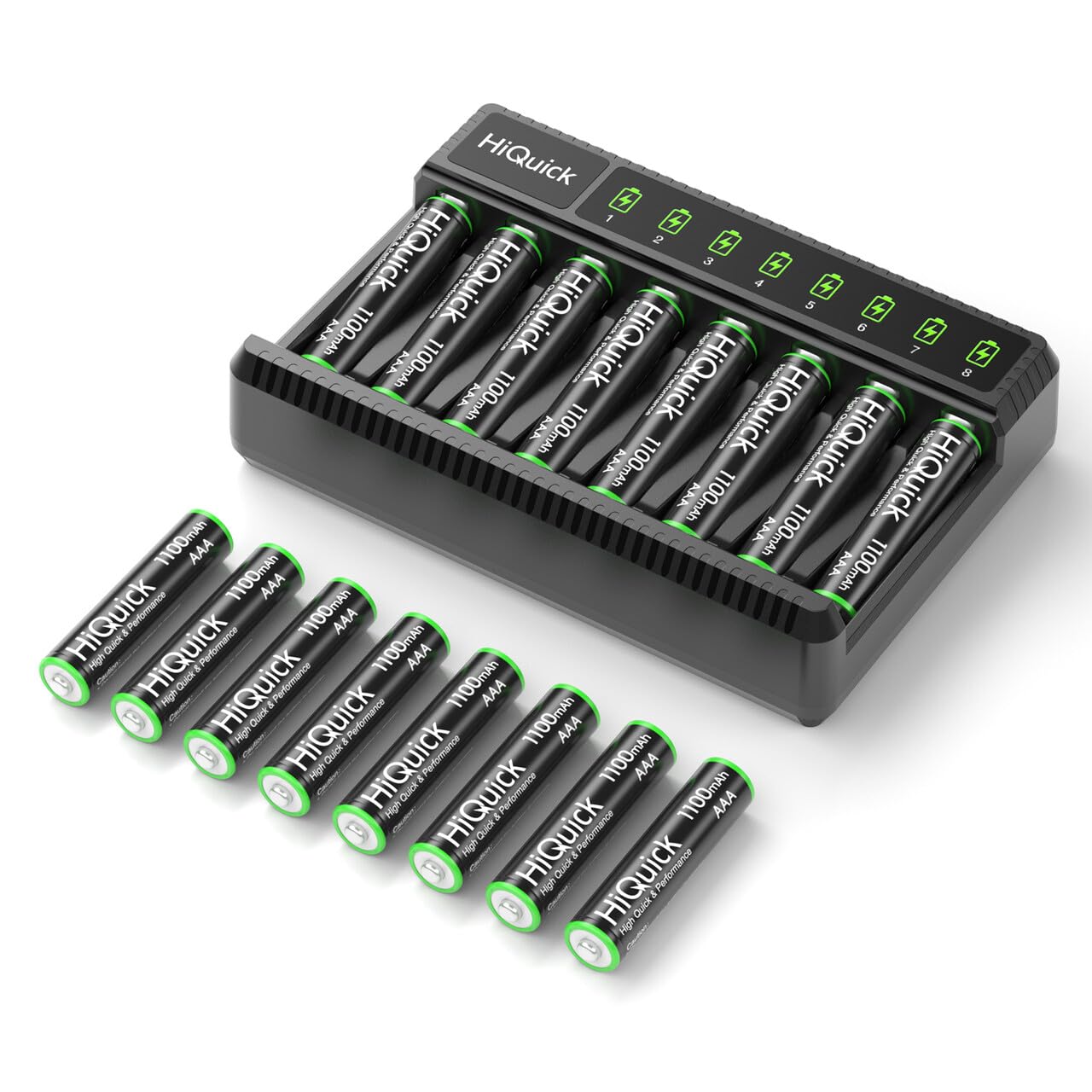 HiQuick 8-Bay Smart Charger with AA AAA Rechargeable Battery, 4 X 2800mAh AA & 4 X1100mAh AAA Batteries – Fast Charging for Home Camera Devices
