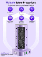 12-Outlet Power Strip Tower with 4 USB Ports & Optional 15W Wireless Charging