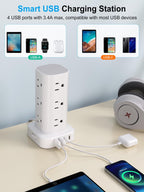 12-Outlet Power Strip Tower with 4 USB Ports & Optional 15W Wireless Charging
