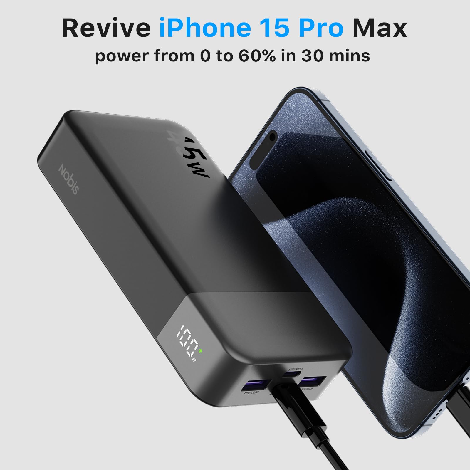 NOBIS Portable Charger, 20000mAh Power Bank, 45W Power Bank Fast Charging, Battery Pack with C to C Cable, Battery Bank with Digital Display for iPhone Android Laptop etc(Green)