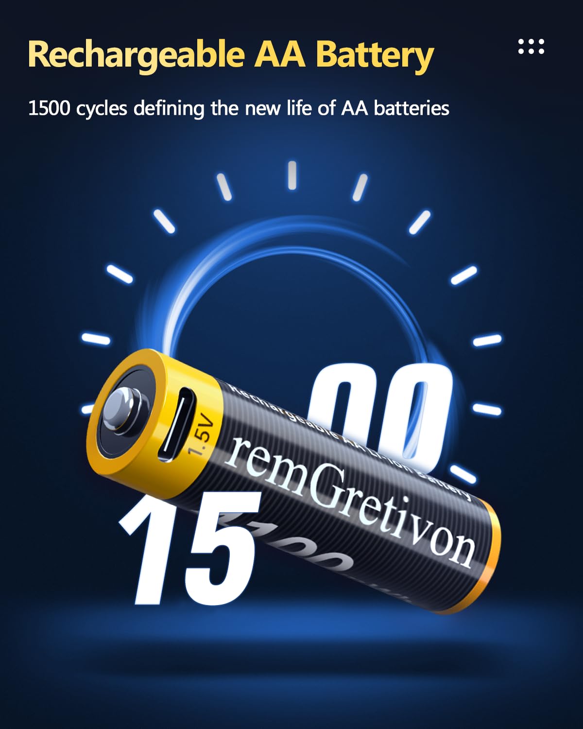 4100mWh USB-C Rechargeable AA Batteries 1.5V Lithium-ion, 4 Pack with USB-C Cable, 1500 Cycles High Capacity AA Lithium Battery for Smart Door Locks, Toys, Flashlights, Keyboards