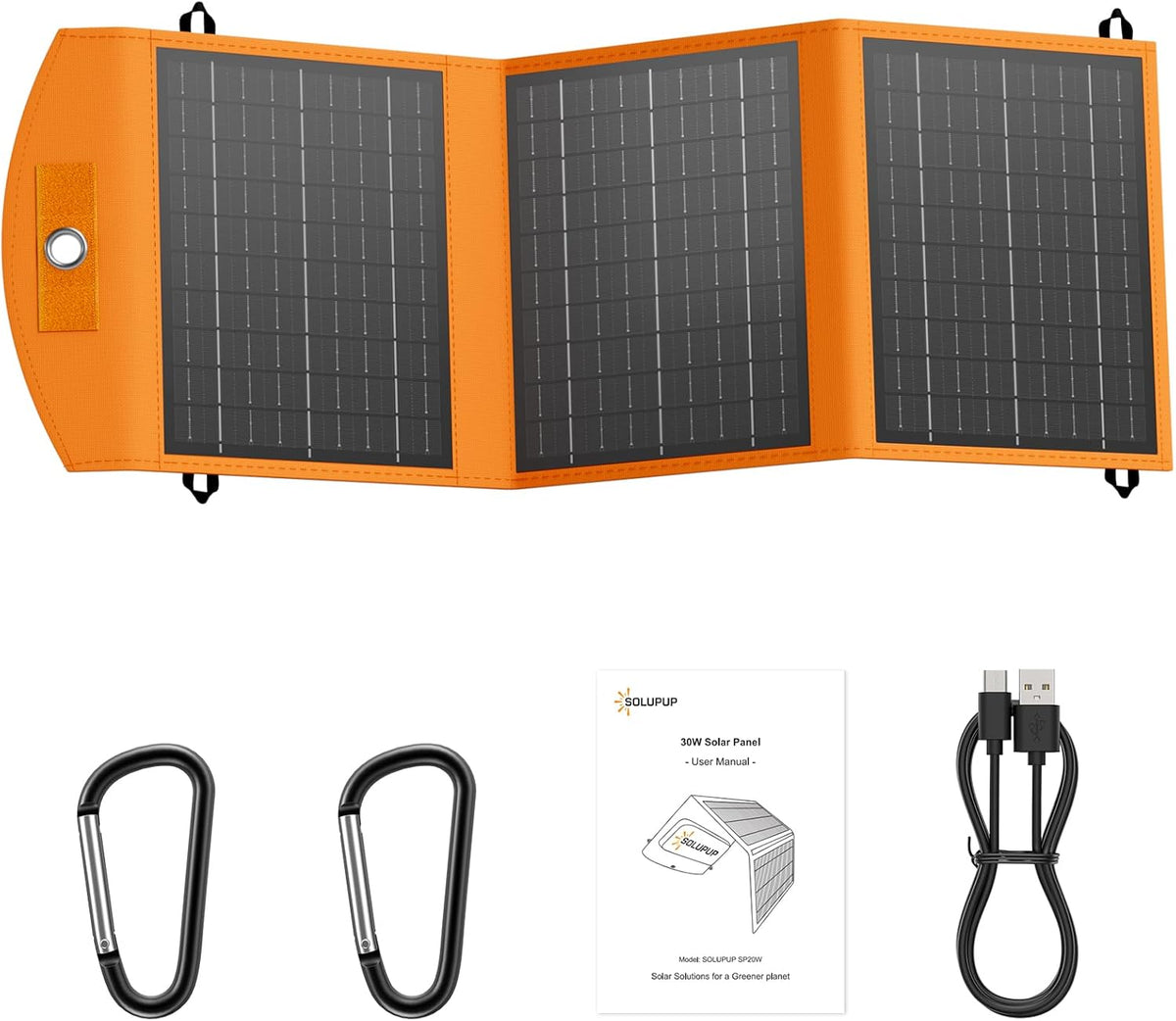 30W Foldable Solar Charger with USB-C & USB-A Fast Charging