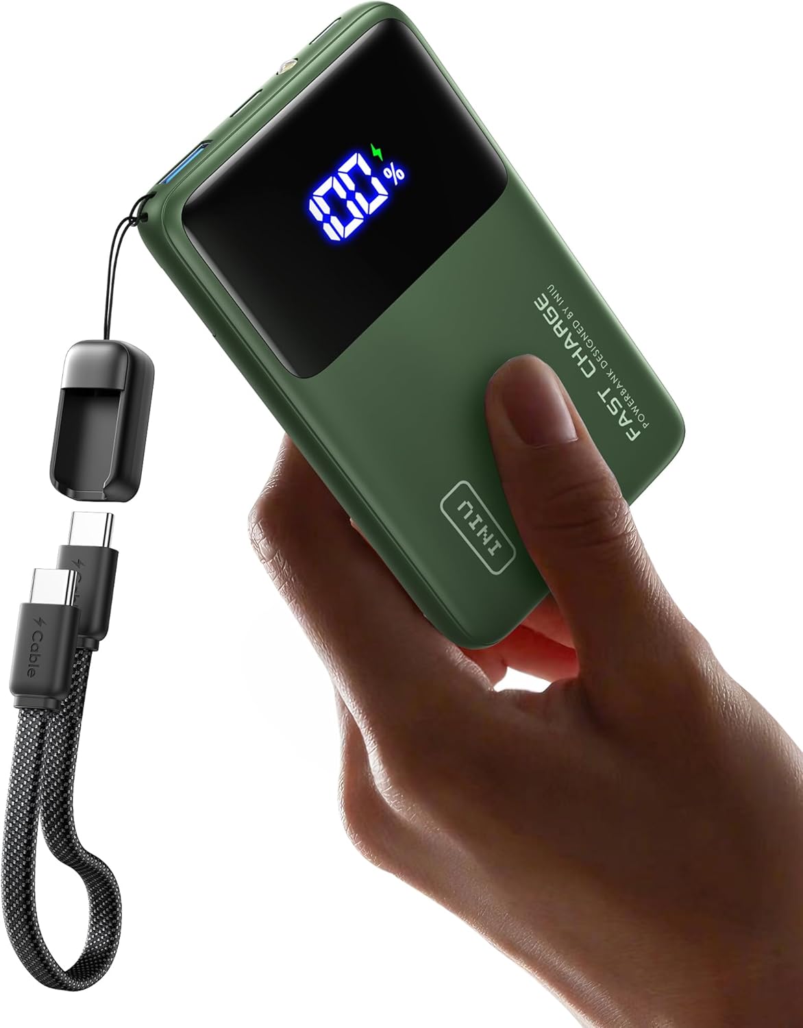 INIU Small Portable Charger, 45W PD Fast Charging 10000mAh Power Bank, Battery Pack with Attached USB C Cable, Travel Essentials Powerbank for iPhone 17 16 15 14 Pro Air, Xiaomi, Samsung S25 S24 etc