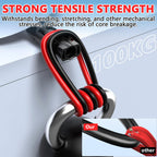 A black and red Vansdon 2x50 Feet Solar Panel Extension Cable—marked with "100KG" on a metal lock—emphasizes its strong tensile strength. An inset image compares the undamaged Vansdon cable to a damaged, frayed competitor’s cable, clearly demonstrating the Vansdon cable’s superior durability.