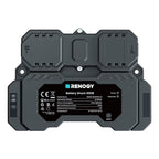 Rectangular black Renogy Solar Battery Monitor Shunt 300–500A Bluetooth Smart Battery Monitor for LiFePO₄, AGM, and Lead Acid batteries, featuring indicator lights, buttons, and labeled ports. The central label displays technical specifications such as voltage range, power consumption, and measurement accuracy. This advanced device offers precise Bluetooth-enabled battery monitoring to optimize system performance.