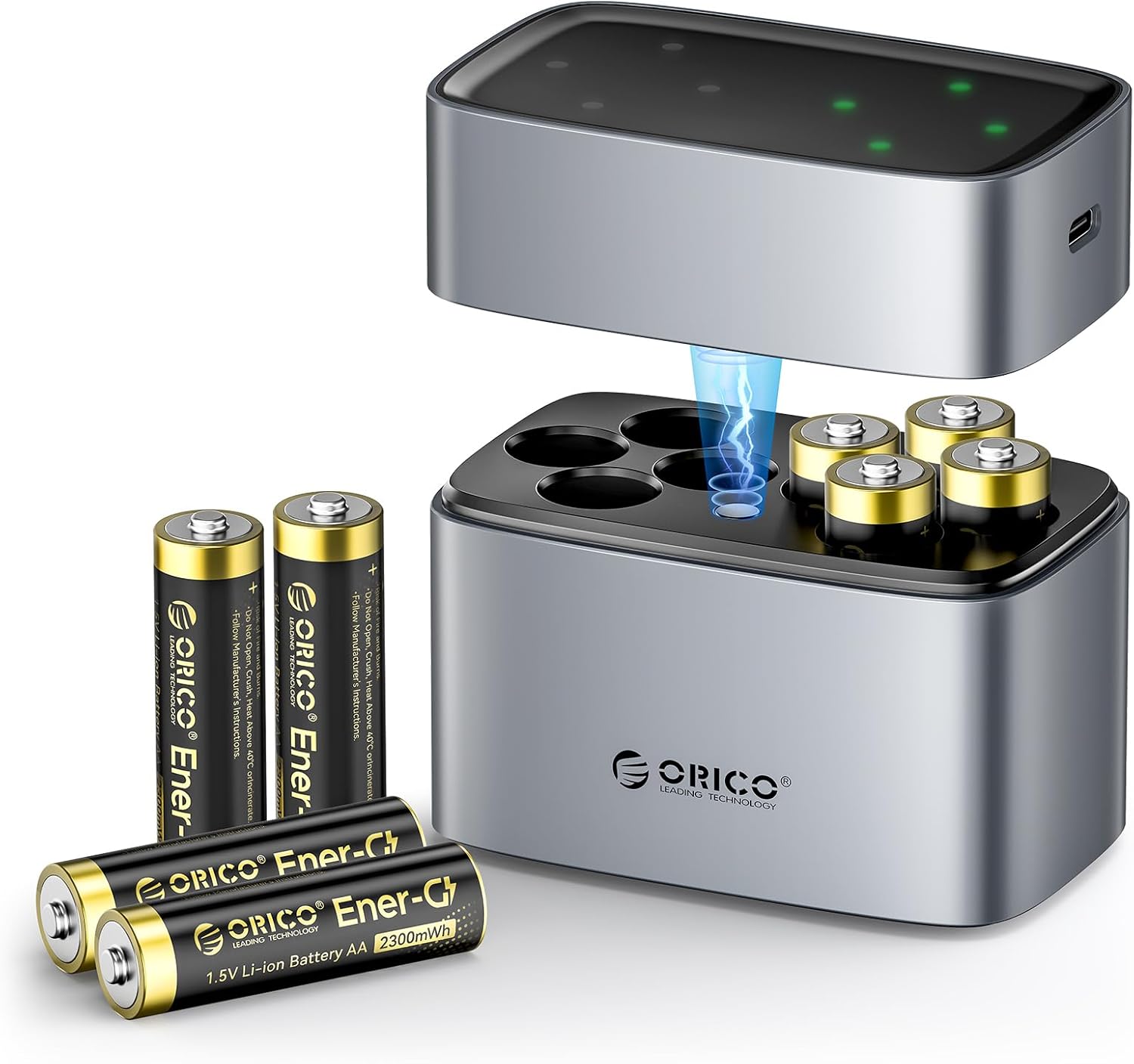 ORICO Rechargeable AA Lithium Batteries with Charger(8 Pack, 1.5V), Recharge up to 1500+ Cycles, 2.5H Fast Charger, Li-Ion Batteries Suitable for Remote Control, Electronic Toys -LEV8