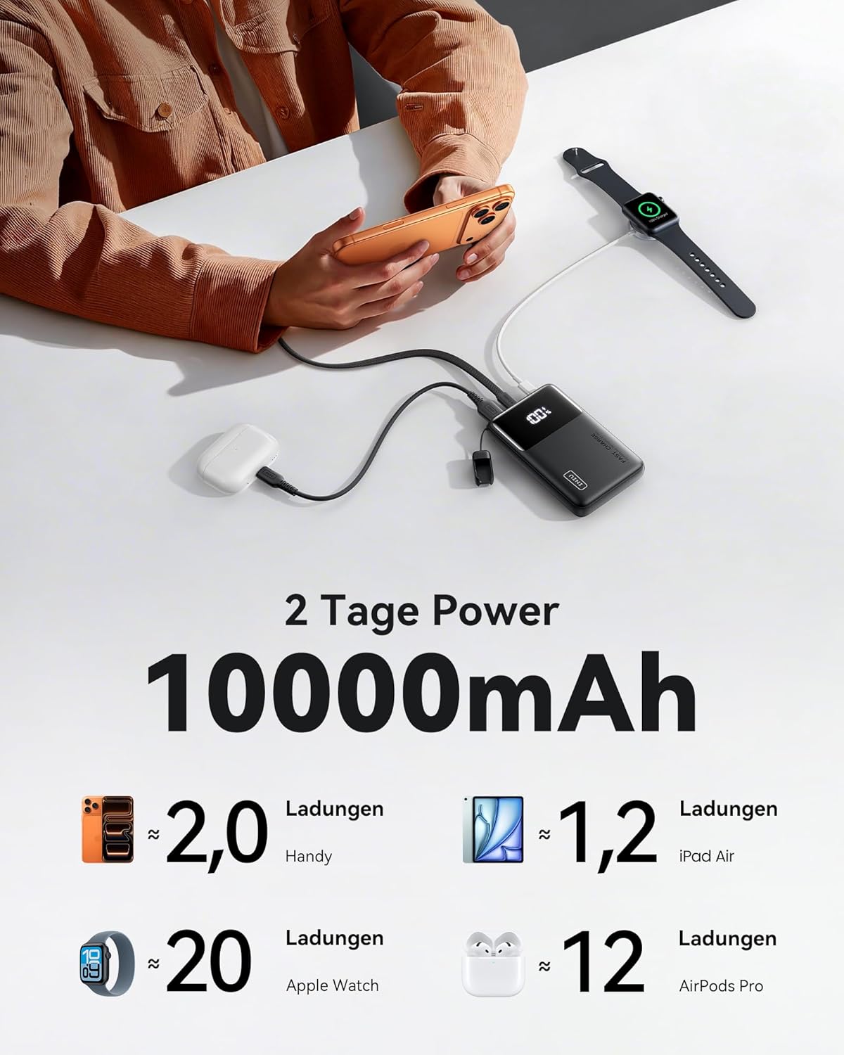 INIU Small Portable Charger, 45W PD Fast Charging 10000mAh Power Bank, Battery Pack with Attached USB C Cable, Travel Essentials Powerbank for iPhone 17 16 15 14 Pro Air, Xiaomi, Samsung S25 S24 etc