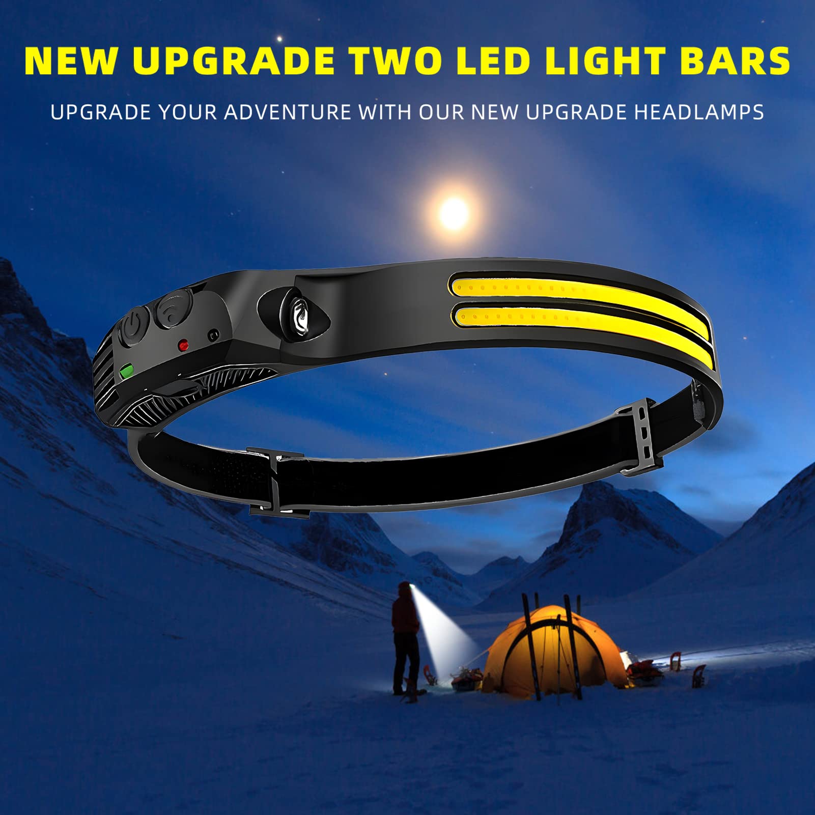2PCS LED Headlamp Rechargeable - 230° COB Super Bright Head Lights for Forehead, Hard hat Light for Adults, USB C Headband Flashlight for Work, Hiking, Running, Camping Essentials Gear