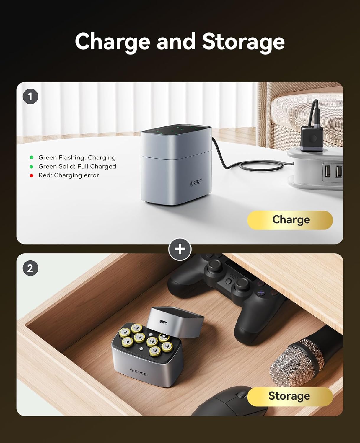 ORICO Rechargeable AA Lithium Batteries with Charger(8 Pack, 1.5V), Recharge up to 1500+ Cycles, 2.5H Fast Charger, Li-Ion Batteries Suitable for Remote Control, Electronic Toys -LEV8