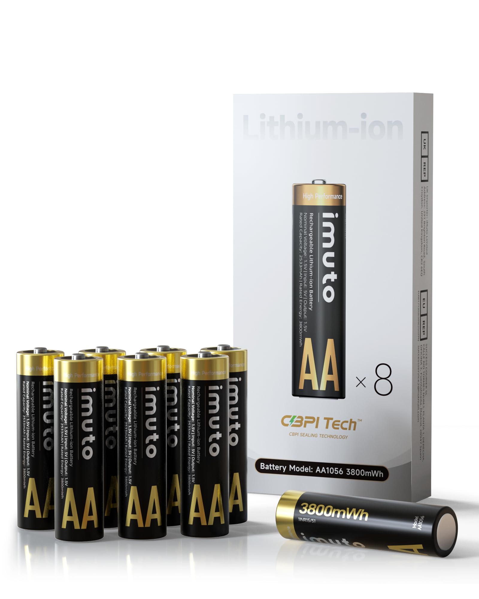 imuto Rechargeable AA and AAA Batteries with Charger, 6 Pack 3600mWh AA and 4 Pack 1300mWh AAA Li-ion Batteries 1600 Cycles, Smart Charger Compatible with Rechargeable Lithium and NiMH Battery