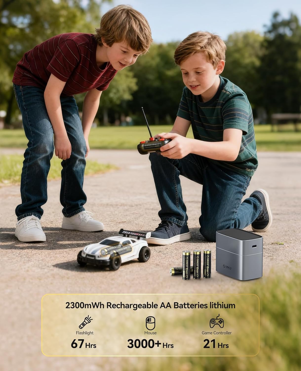 ORICO Rechargeable AA Lithium Batteries with Charger(8 Pack, 1.5V), Recharge up to 1500+ Cycles, 2.5H Fast Charger, Li-Ion Batteries Suitable for Remote Control, Electronic Toys -LEV8