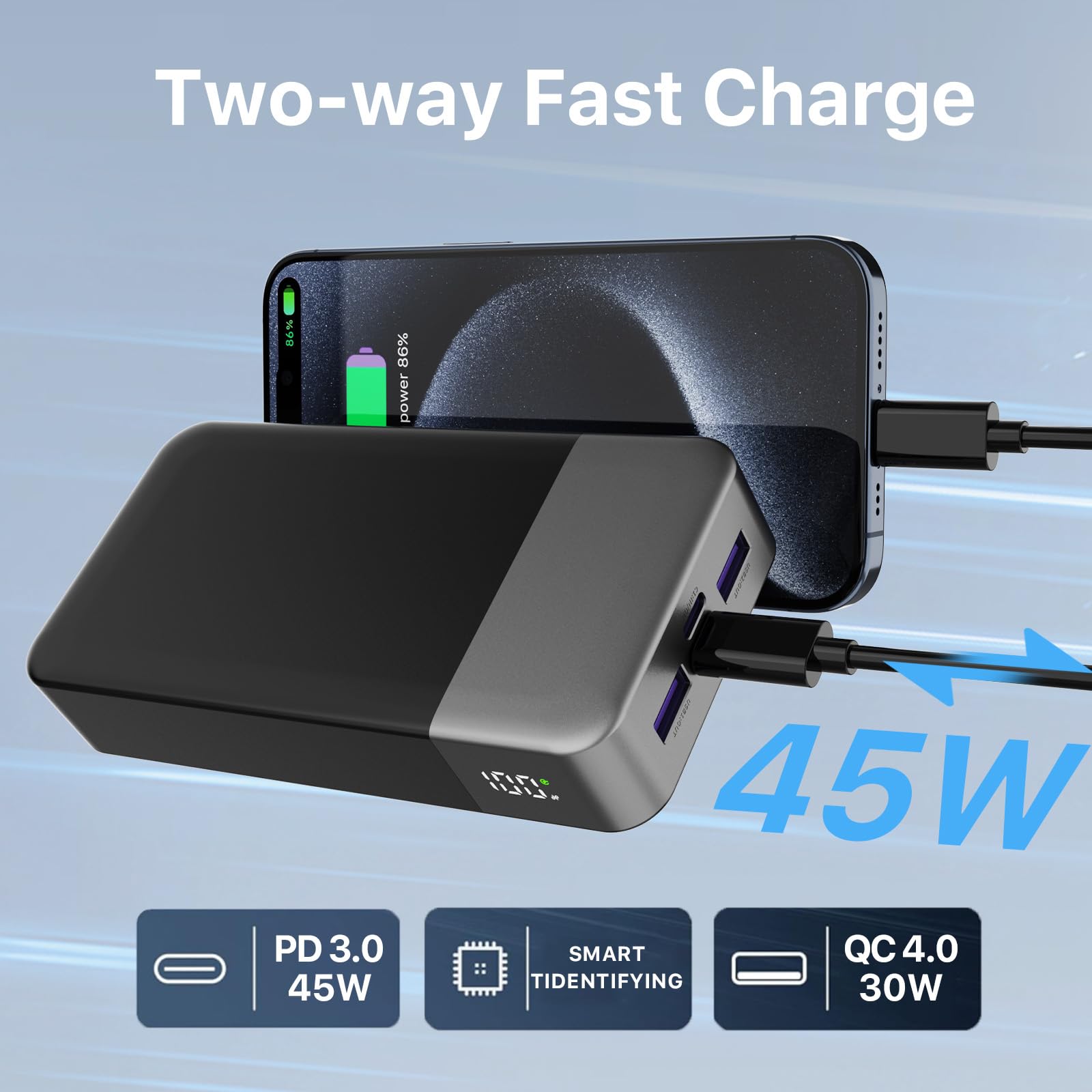 NOBIS Portable Charger, 20000mAh Power Bank, 45W Power Bank Fast Charging, Battery Pack with C to C Cable, Battery Bank with Digital Display for iPhone Android Laptop etc(Green)