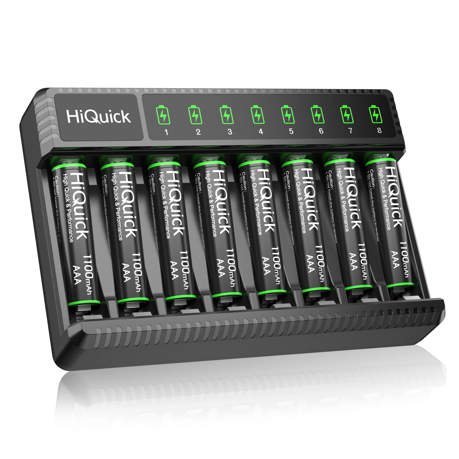 HiQuick 8-Bay Smart Charger with AA AAA Rechargeable Battery, 4 X 2800mAh AA & 4 X1100mAh AAA Batteries – Fast Charging for Home Camera Devices