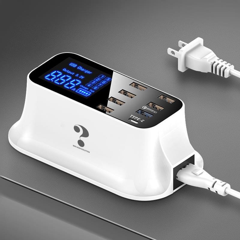 8-Port USB Charger Station with USB-C — 110-240V Multi-Device Desktop Charging - Dynamic Power Supply - Desktop Charging Station