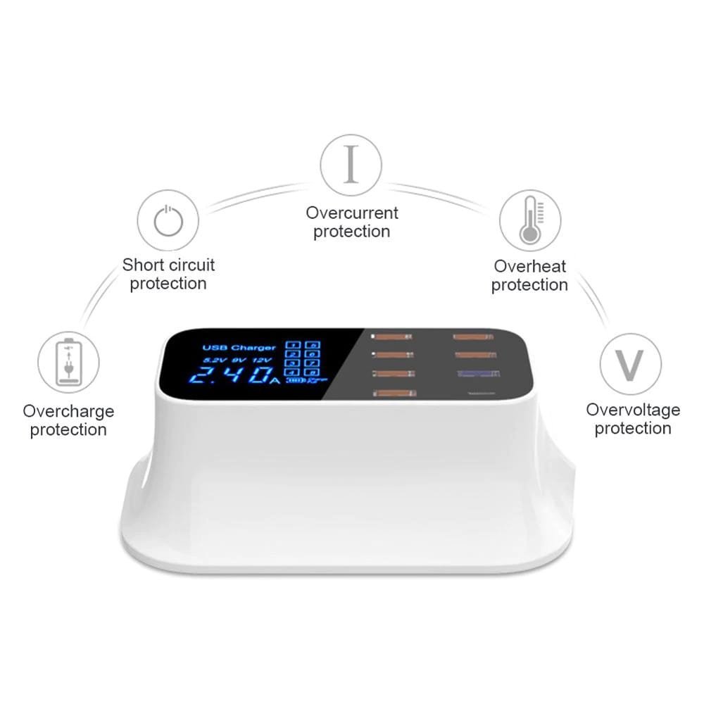 8-Port USB Charger Station with USB-C — 110-240V Multi-Device Desktop Charging - Dynamic Power Supply - Desktop Charging Station