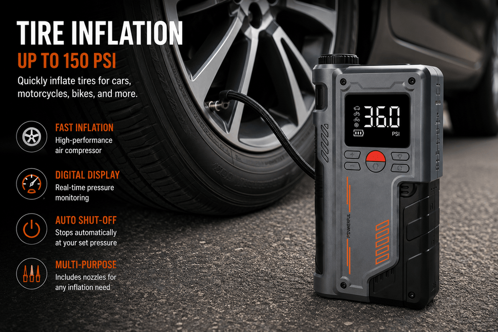 8000mAh Portable Jump Starter & Air Compressor w/ USB-C - Dynamic Power Supply - Tools > Air Compressor > Air Compressors