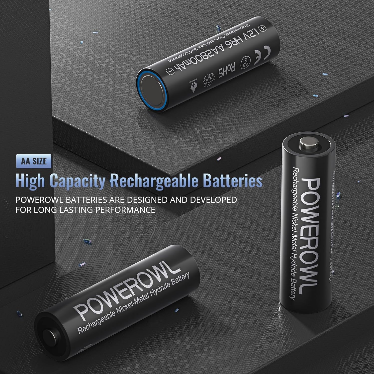 POWEROWL AA Rechargeable Batteries, 2800mAh High Capacity Batteries 1.2V NiMH Low Self Discharge, Pack of 16