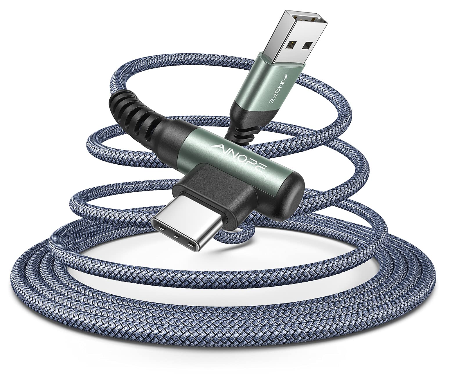AINOPE 3.3FT USB C Cable 3.1A Fast Charge, Right Angle USBC Charge Cable, Resistant Nylon Braided USB Type C Cable Compatible Galaxy S10 S9 S21, LG V30,V20,G6，USB C Fast Charging Cable