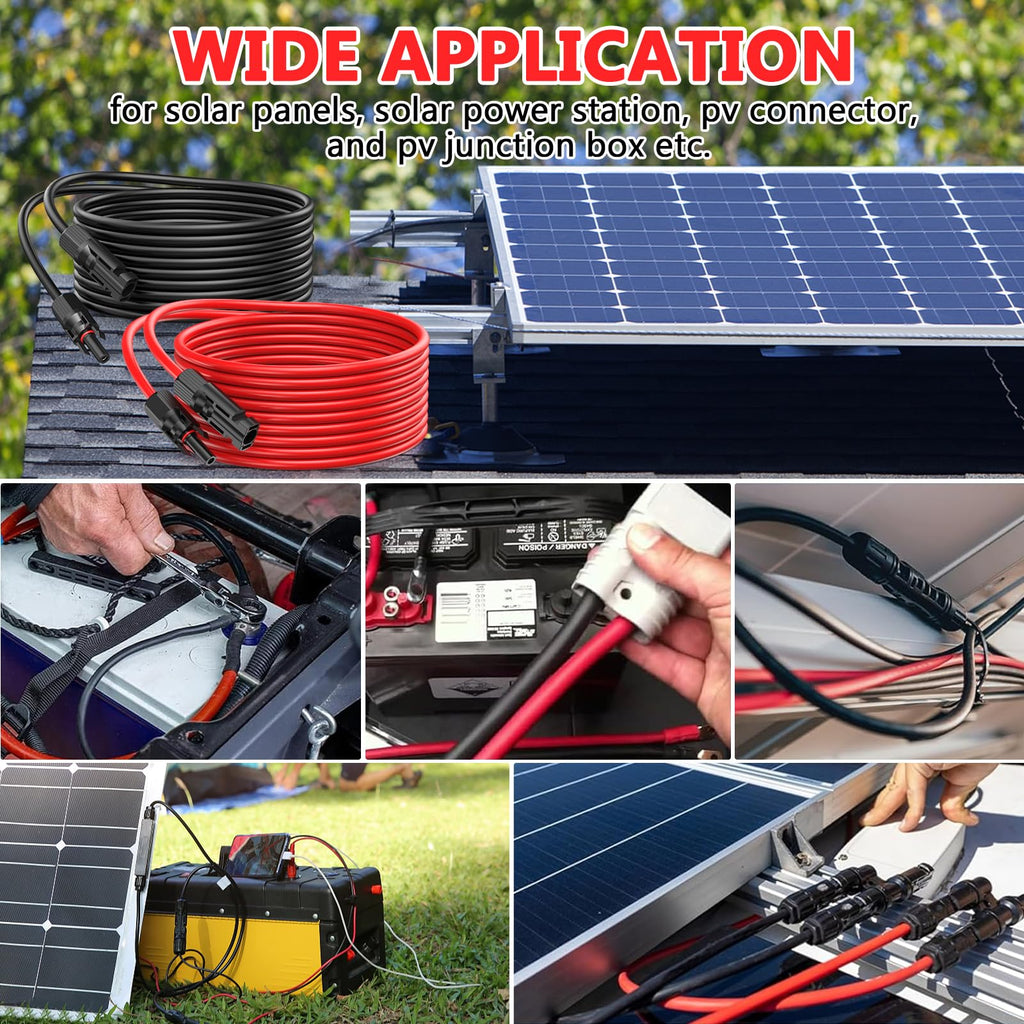 Vansdon 10 AWG Solar Panel Extension Cable Set – MC4 Male & Female Connectors, IP67 Waterproof, UV Resistant, Tinned Copper PV Cable