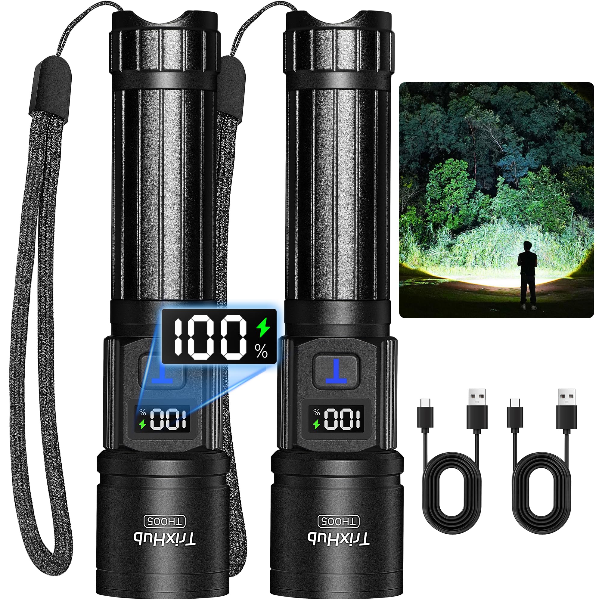 Rechargeable Flashlights High Lumens, 5Mode Flash Light with LCD Digital Display, Super Bright Flashlight Adjustable Tactical Flashlight, High Powered LED Handheld Flashlight for Home