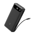 The Anker Power Bank (20K, 87W, Built-In USB-C Cable) is shown in black with a digital display, dual USB ports on top, built-in charging cable, USB-C fast charging support, and the "Anker" logo on the front.
